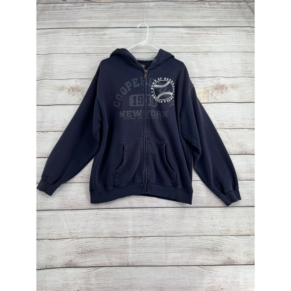 Prairie Mountain Hoodie Men Large Blue Cooperstown New York Baseball Full Zip